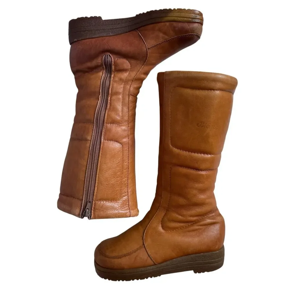 Vintage 1980s Blondo Canada Cognac Fleece Lined Leather Winter Boots Sz 7